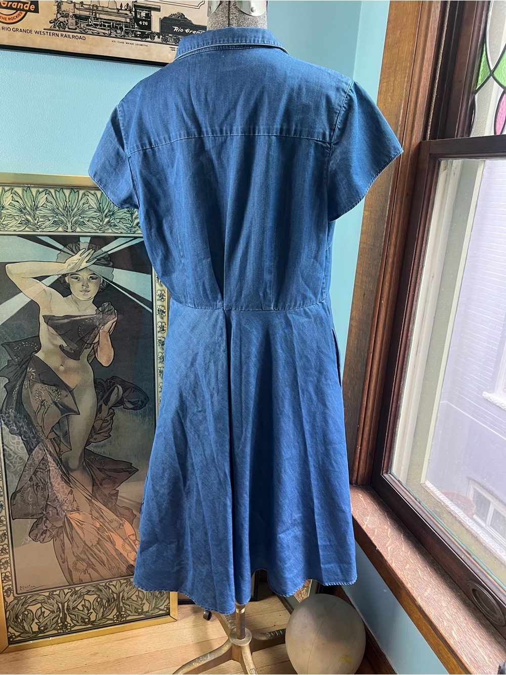 Boden Blue Button-Front Shirt Cotton Denim Dress - Picture 6 of 12